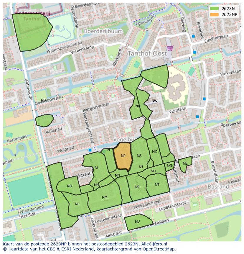 Afbeelding van het postcodegebied 2623 NP op de kaart.