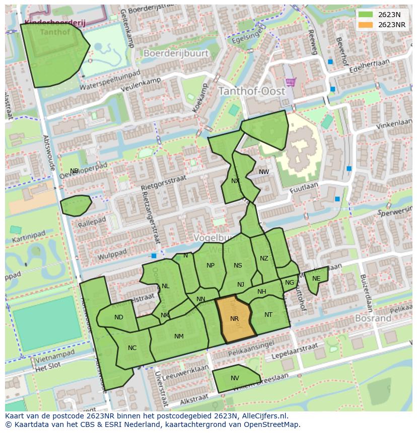 Afbeelding van het postcodegebied 2623 NR op de kaart.