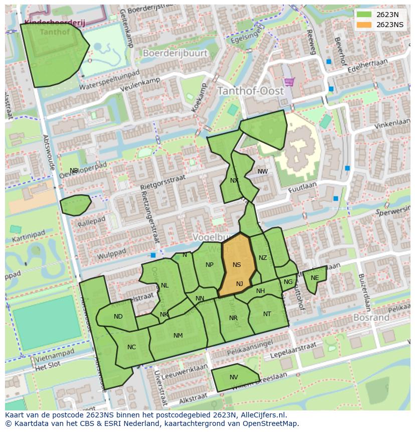 Afbeelding van het postcodegebied 2623 NS op de kaart.
