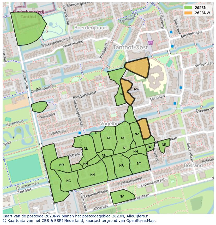 Afbeelding van het postcodegebied 2623 NW op de kaart.