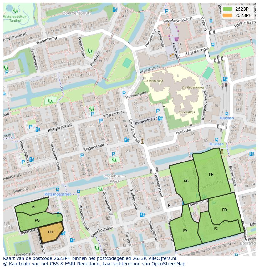 Afbeelding van het postcodegebied 2623 PH op de kaart.