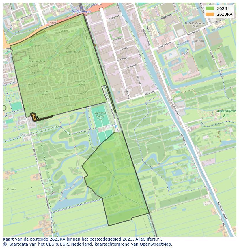 Afbeelding van het postcodegebied 2623 RA op de kaart.