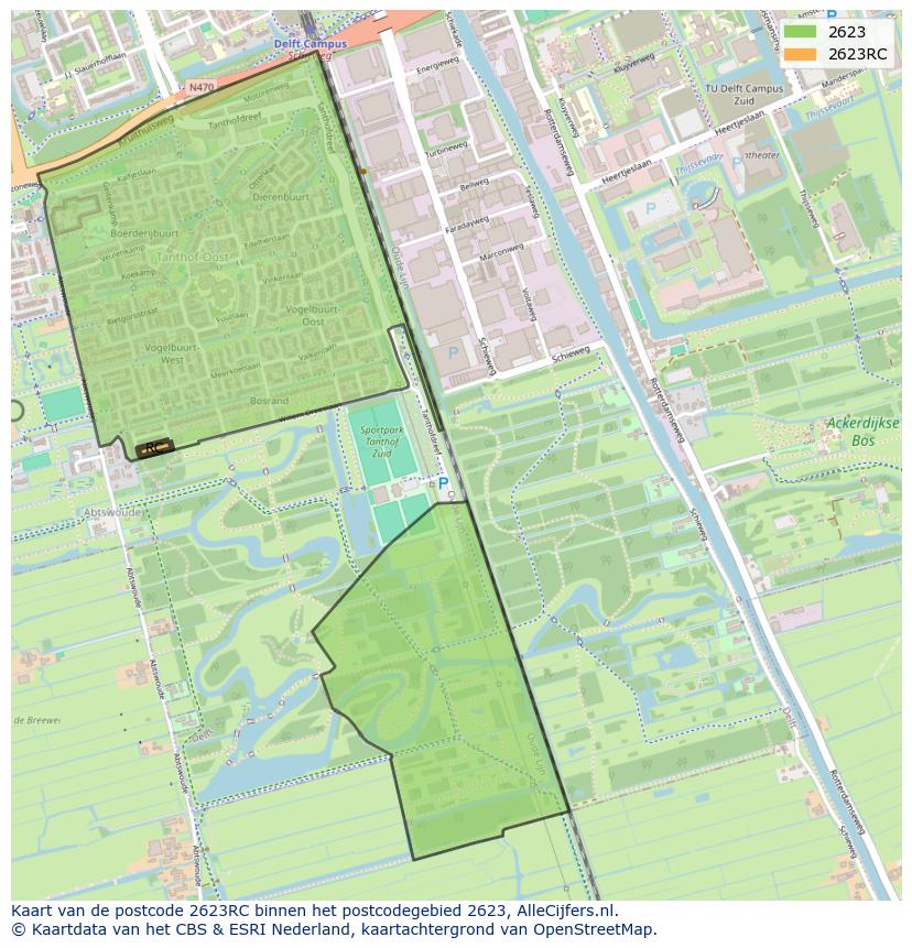 Afbeelding van het postcodegebied 2623 RC op de kaart.