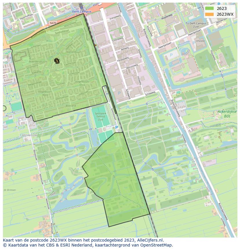 Afbeelding van het postcodegebied 2623 WX op de kaart.