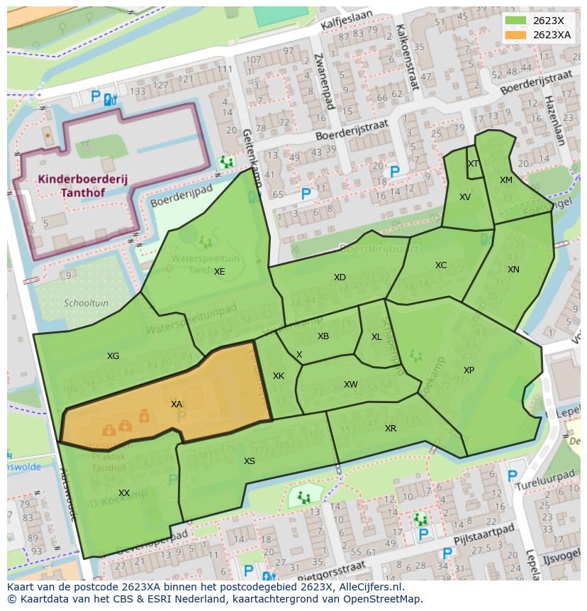 Afbeelding van het postcodegebied 2623 XA op de kaart.