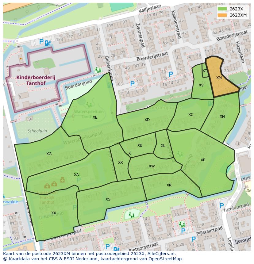 Afbeelding van het postcodegebied 2623 XM op de kaart.