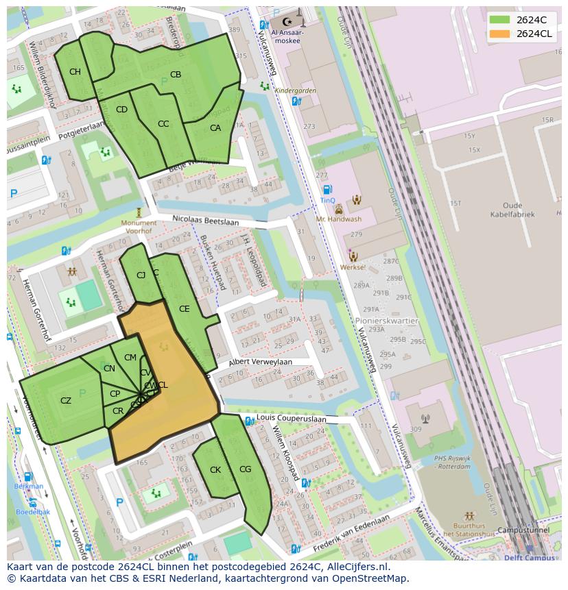Afbeelding van het postcodegebied 2624 CL op de kaart.