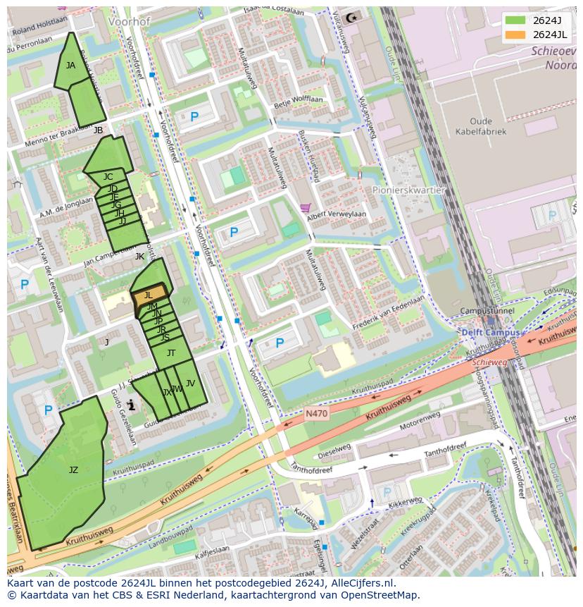 Afbeelding van het postcodegebied 2624 JL op de kaart.