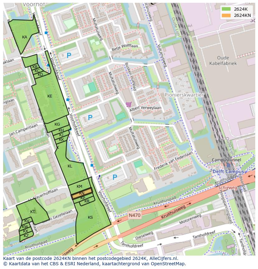 Afbeelding van het postcodegebied 2624 KN op de kaart.