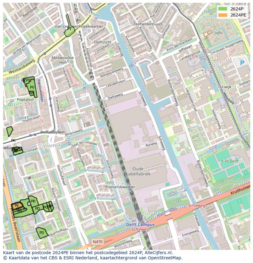 Afbeelding van het postcodegebied 2624 PE op de kaart.