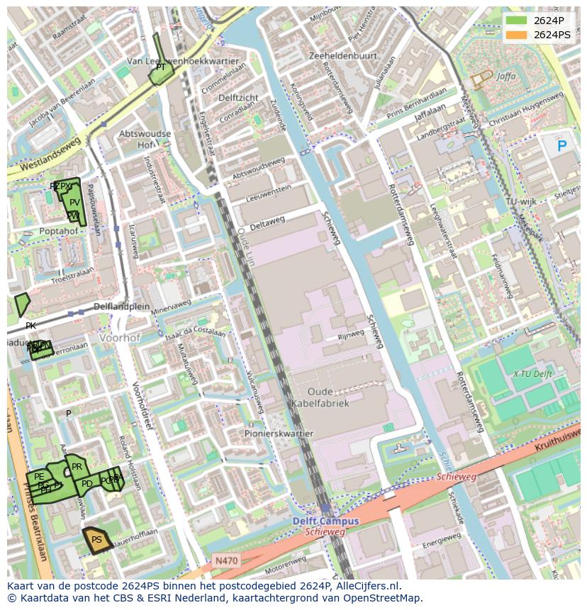 Afbeelding van het postcodegebied 2624 PS op de kaart.