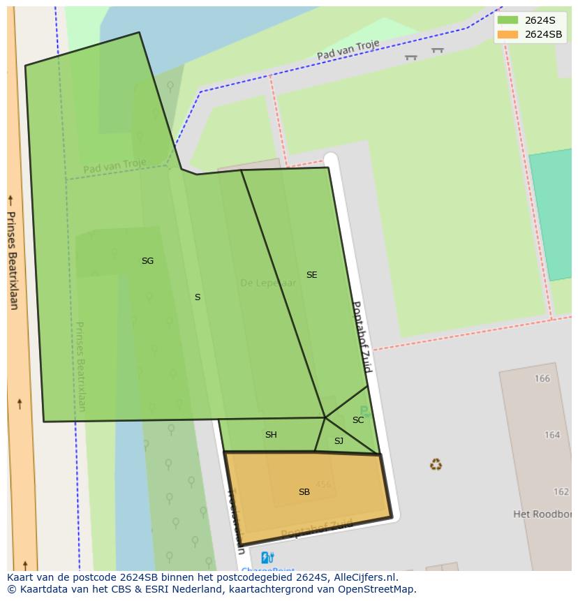 Afbeelding van het postcodegebied 2624 SB op de kaart.