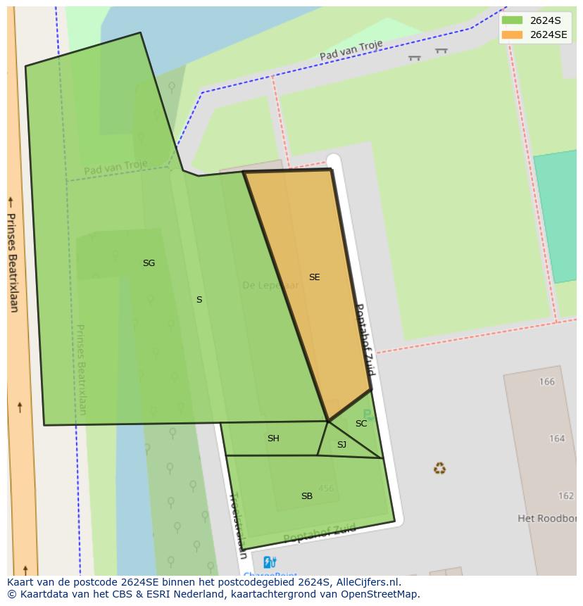 Afbeelding van het postcodegebied 2624 SE op de kaart.