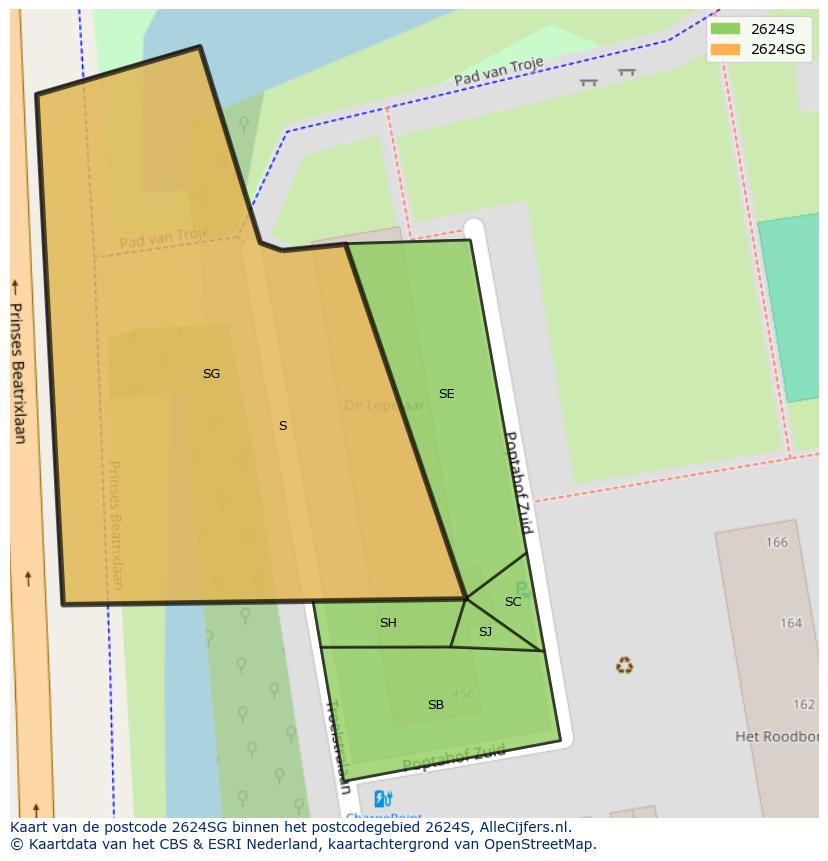 Afbeelding van het postcodegebied 2624 SG op de kaart.