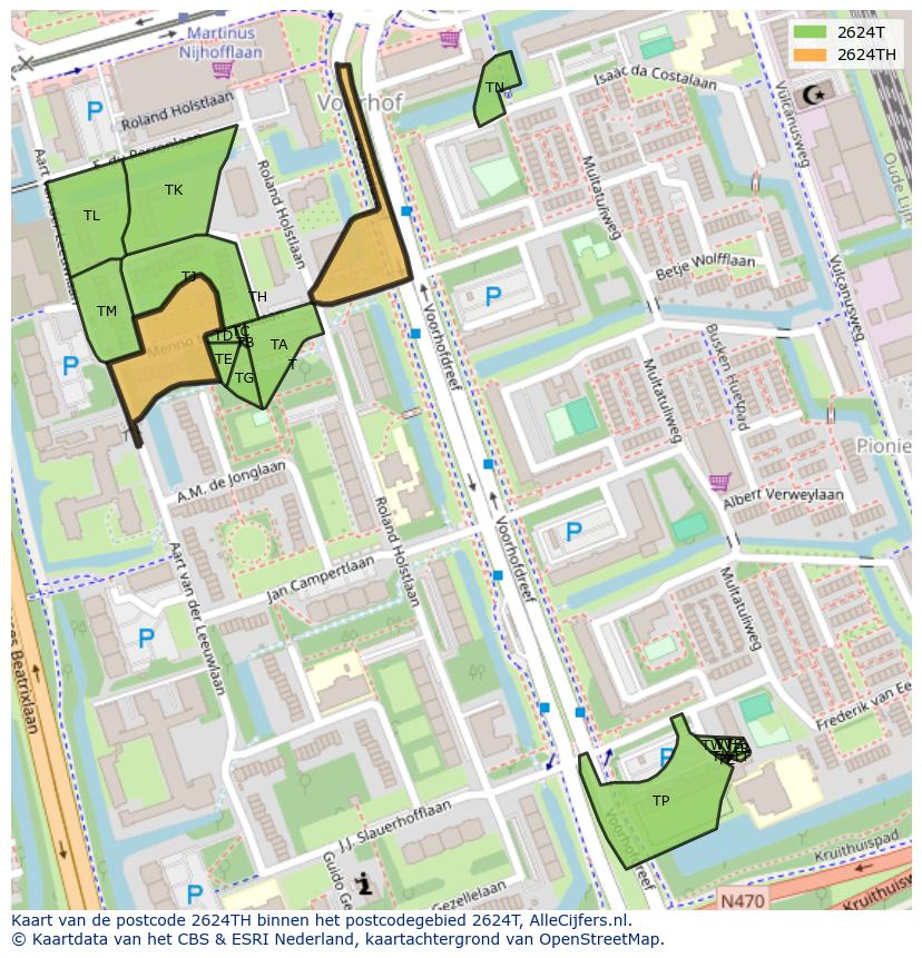 Afbeelding van het postcodegebied 2624 TH op de kaart.