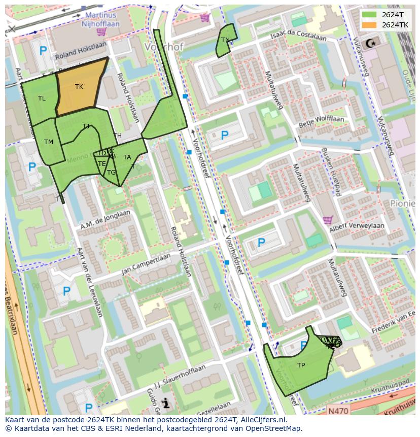 Afbeelding van het postcodegebied 2624 TK op de kaart.