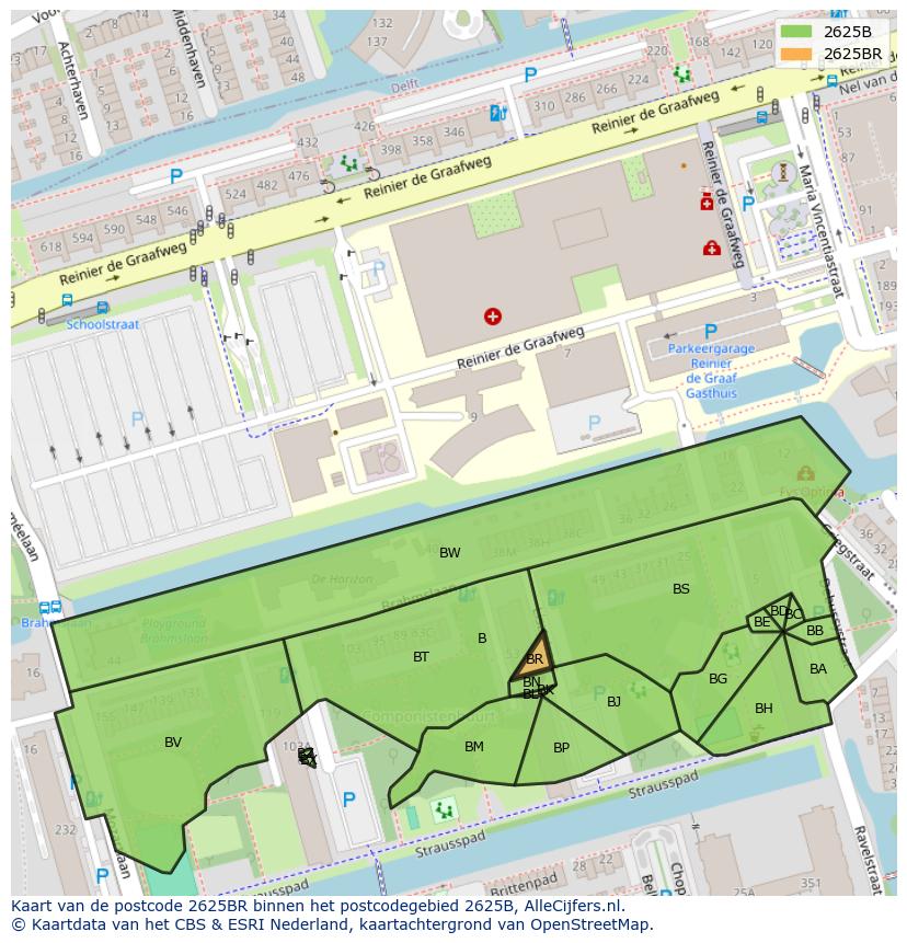 Afbeelding van het postcodegebied 2625 BR op de kaart.