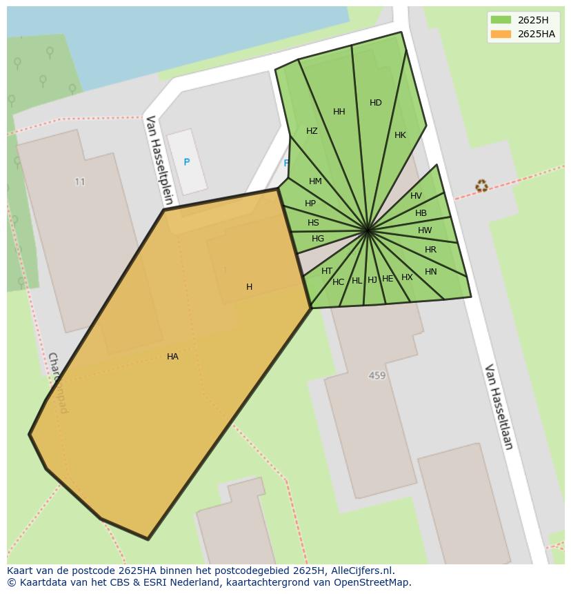 Afbeelding van het postcodegebied 2625 HA op de kaart.