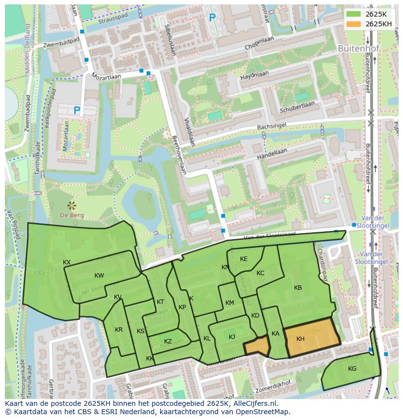 Afbeelding van het postcodegebied 2625 KH op de kaart.