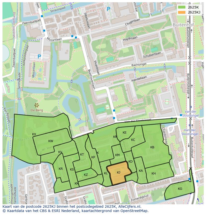 Afbeelding van het postcodegebied 2625 KJ op de kaart.