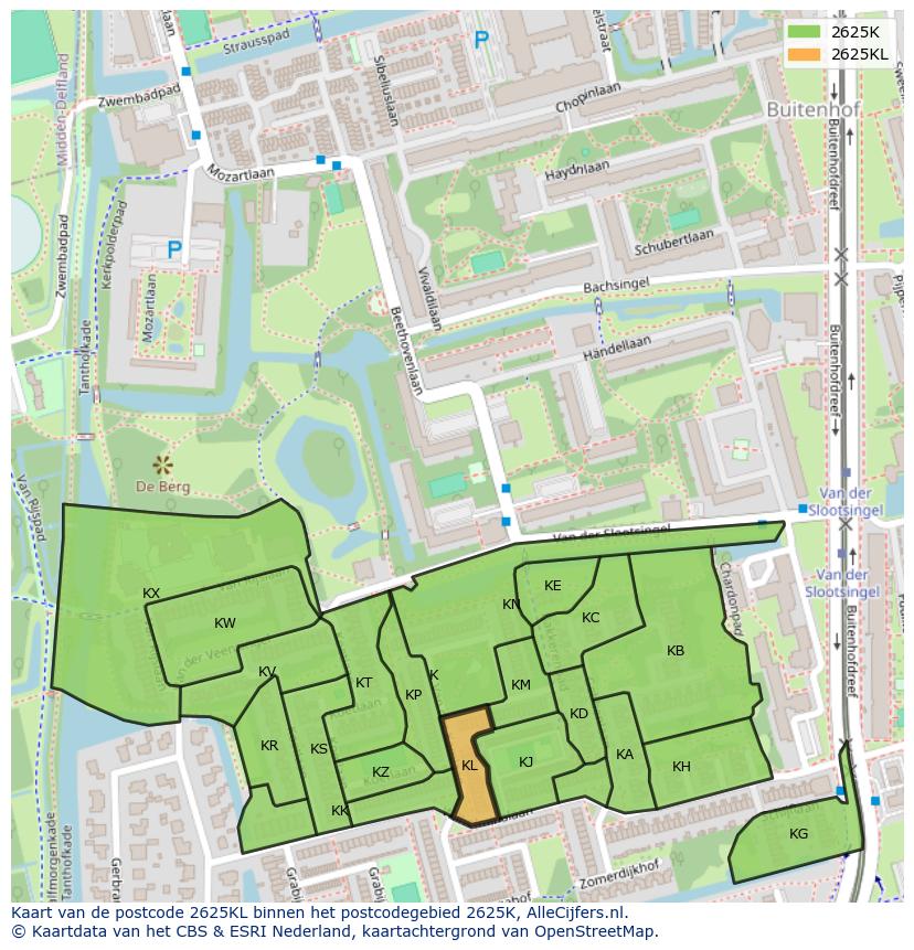 Afbeelding van het postcodegebied 2625 KL op de kaart.