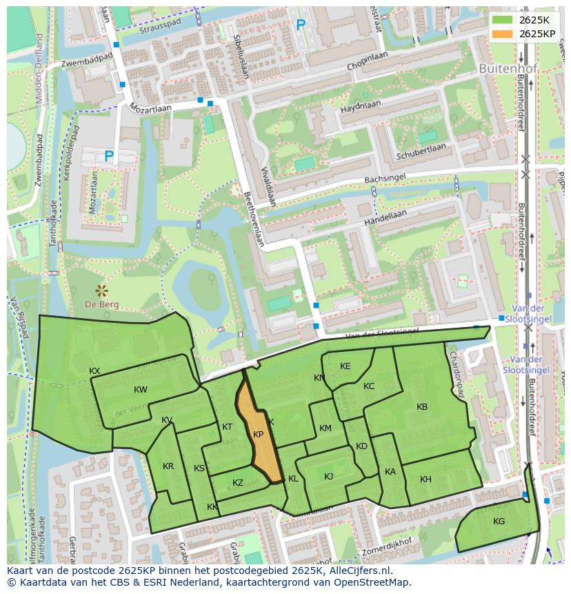 Afbeelding van het postcodegebied 2625 KP op de kaart.
