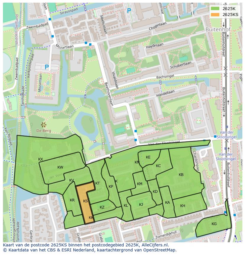 Afbeelding van het postcodegebied 2625 KS op de kaart.