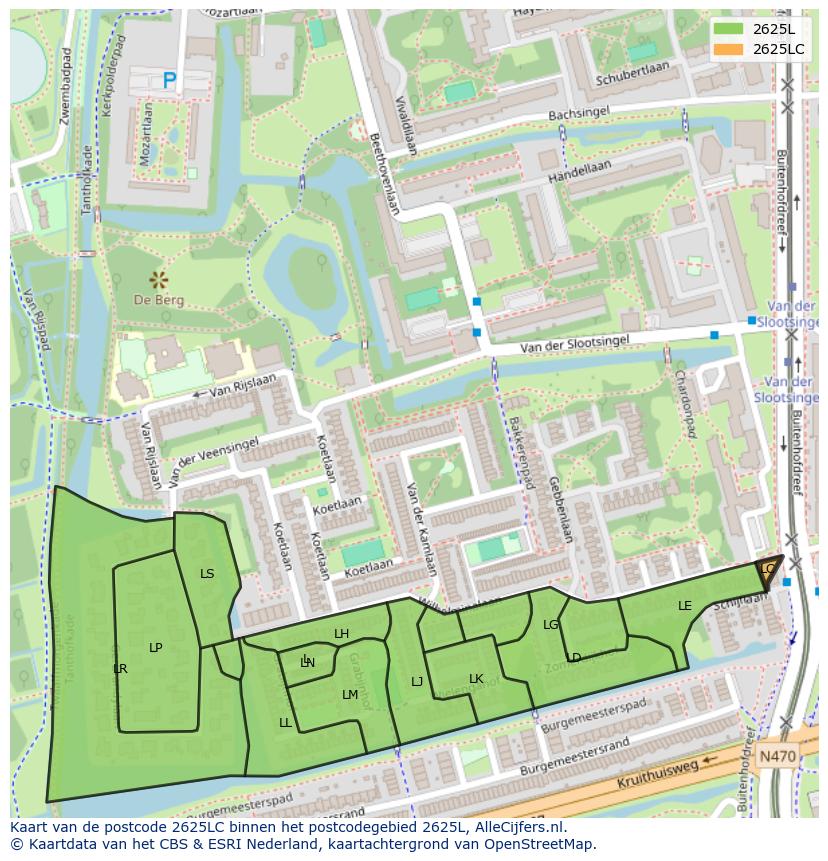 Afbeelding van het postcodegebied 2625 LC op de kaart.