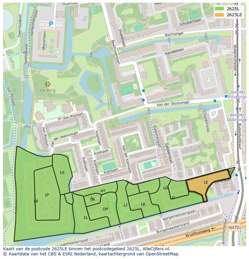 Afbeelding van het postcodegebied 2625 LE op de kaart.