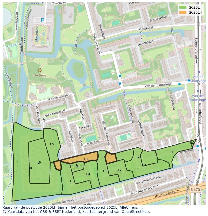 Afbeelding van het postcodegebied 2625 LH op de kaart.