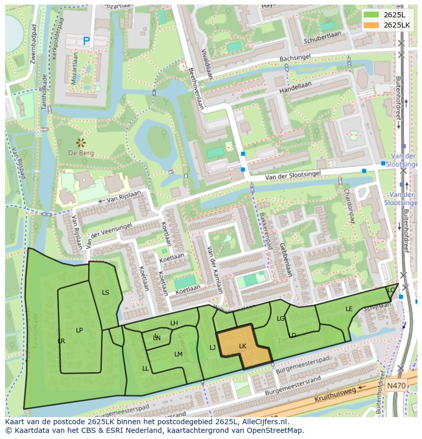 Afbeelding van het postcodegebied 2625 LK op de kaart.
