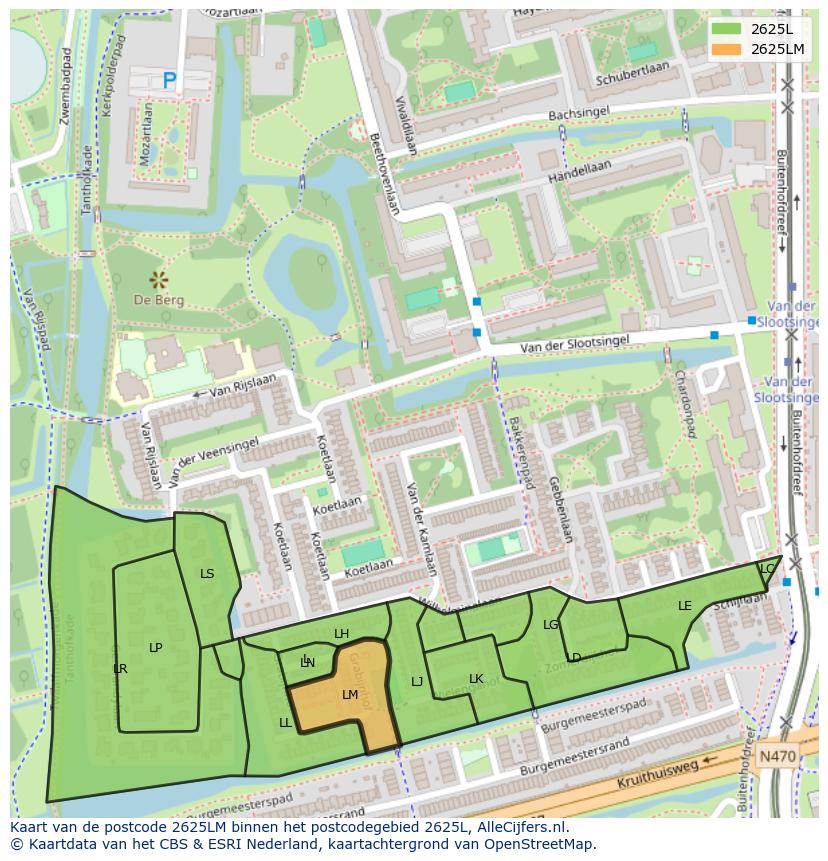 Afbeelding van het postcodegebied 2625 LM op de kaart.