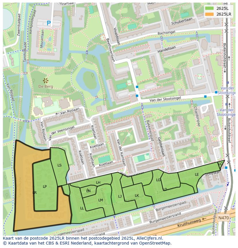 Afbeelding van het postcodegebied 2625 LR op de kaart.