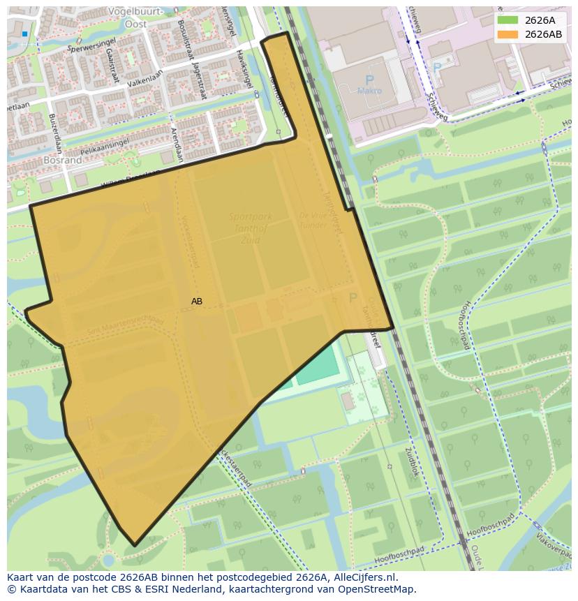 Afbeelding van het postcodegebied 2626 AB op de kaart.