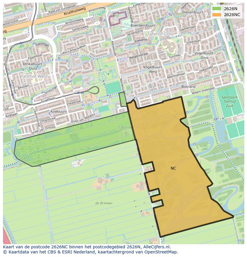 Afbeelding van het postcodegebied 2626 NC op de kaart.