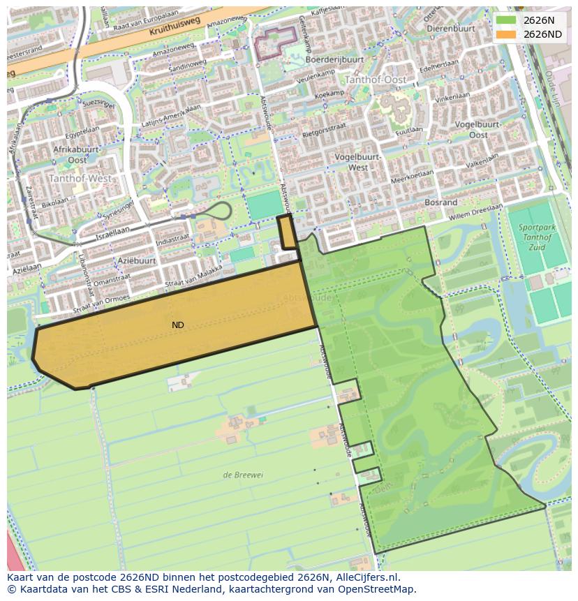 Afbeelding van het postcodegebied 2626 ND op de kaart.