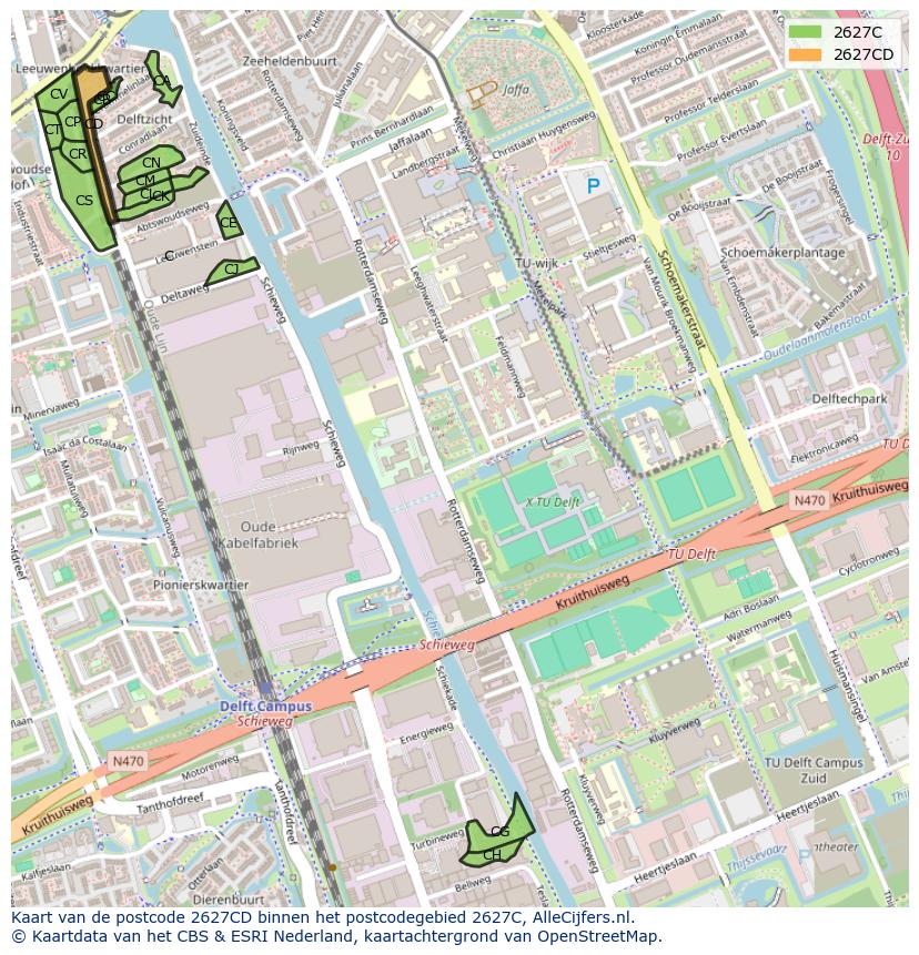 Afbeelding van het postcodegebied 2627 CD op de kaart.