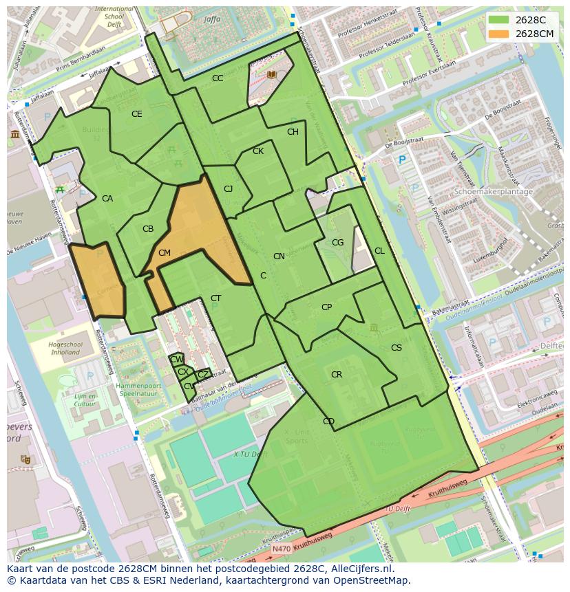 Afbeelding van het postcodegebied 2628 CM op de kaart.