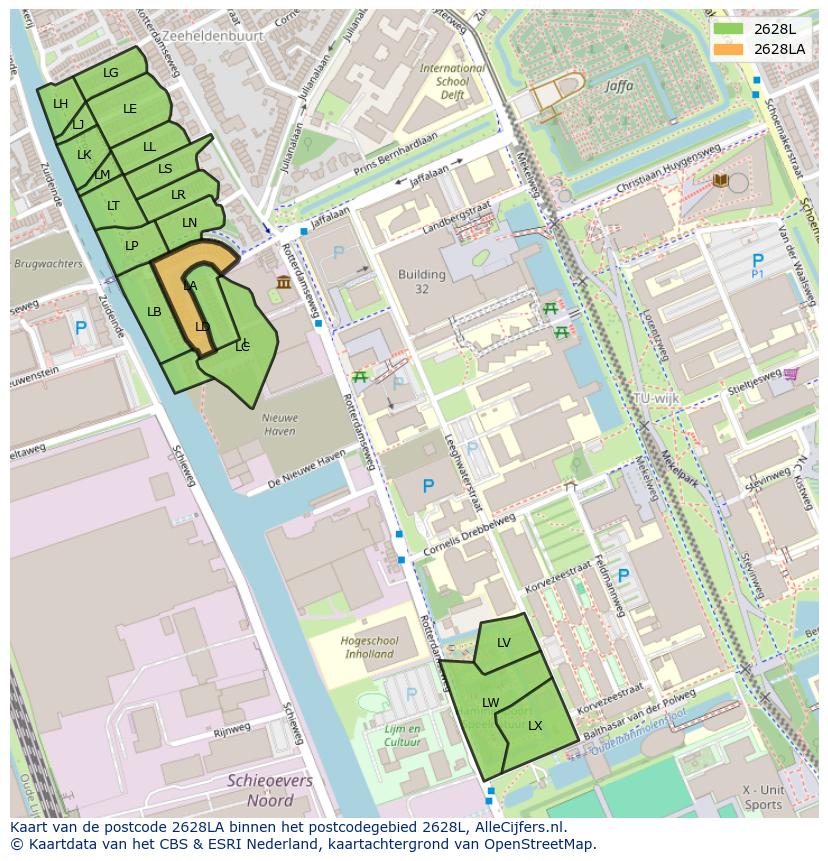 Afbeelding van het postcodegebied 2628 LA op de kaart.