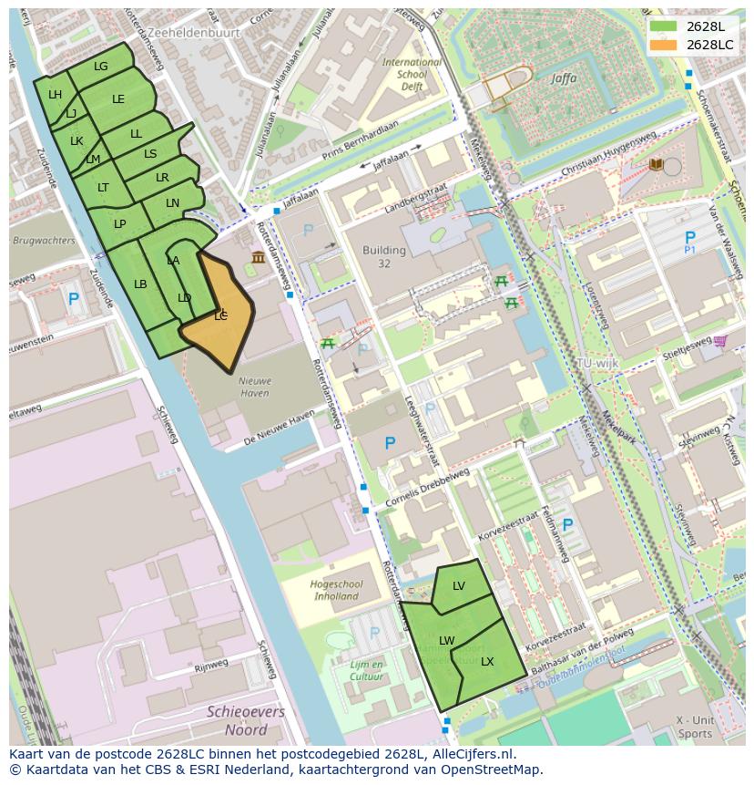 Afbeelding van het postcodegebied 2628 LC op de kaart.