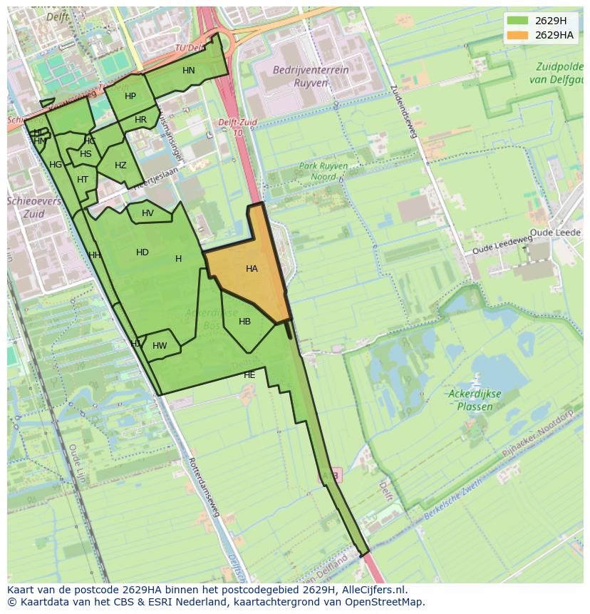 Afbeelding van het postcodegebied 2629 HA op de kaart.