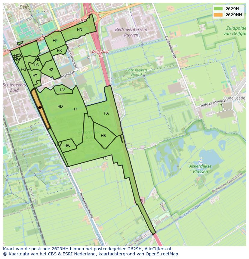 Afbeelding van het postcodegebied 2629 HH op de kaart.