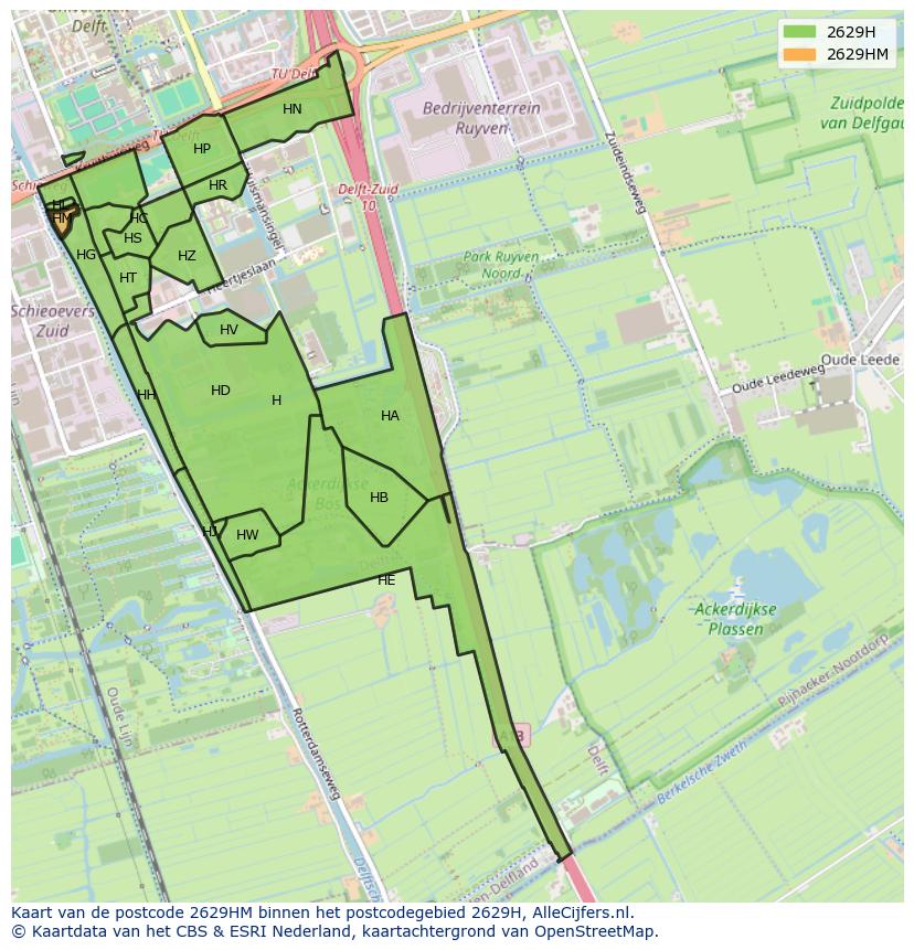 Afbeelding van het postcodegebied 2629 HM op de kaart.