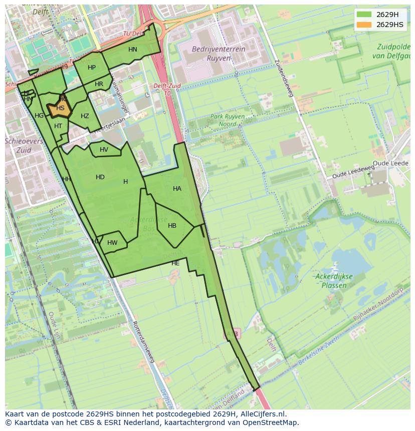 Afbeelding van het postcodegebied 2629 HS op de kaart.