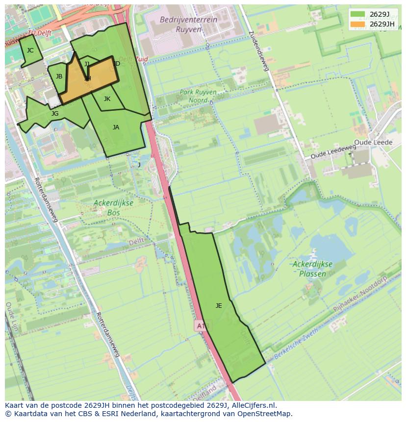 Afbeelding van het postcodegebied 2629 JH op de kaart.