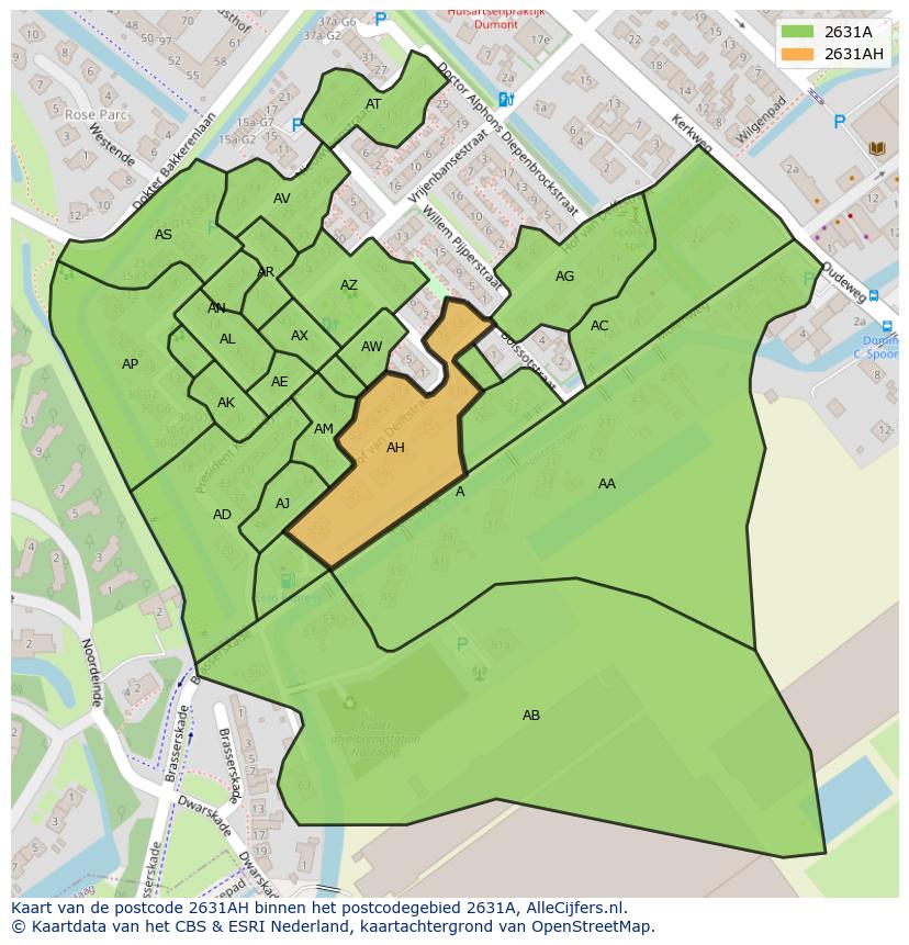 Afbeelding van het postcodegebied 2631 AH op de kaart.