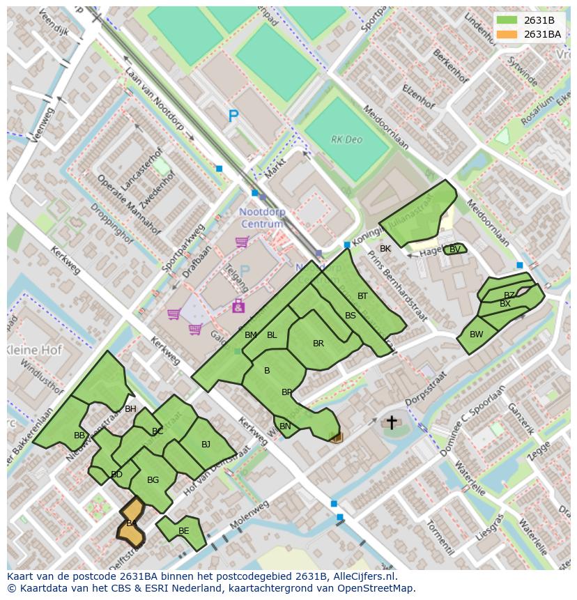 Afbeelding van het postcodegebied 2631 BA op de kaart.