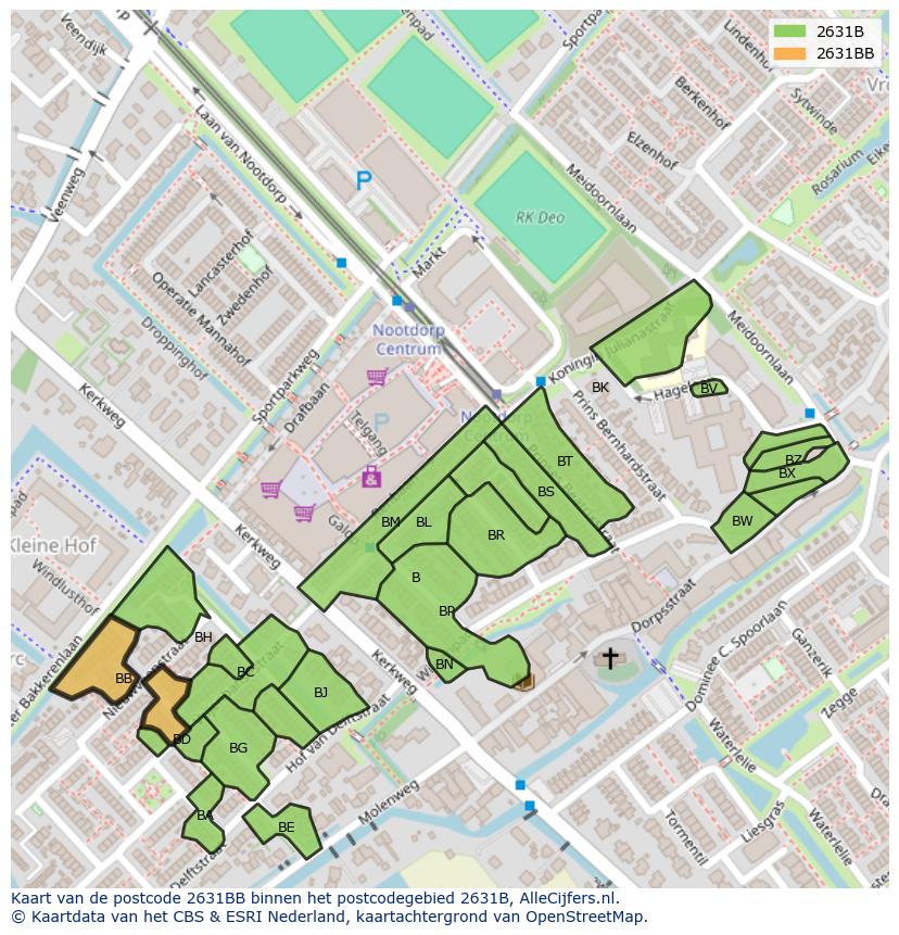 Afbeelding van het postcodegebied 2631 BB op de kaart.