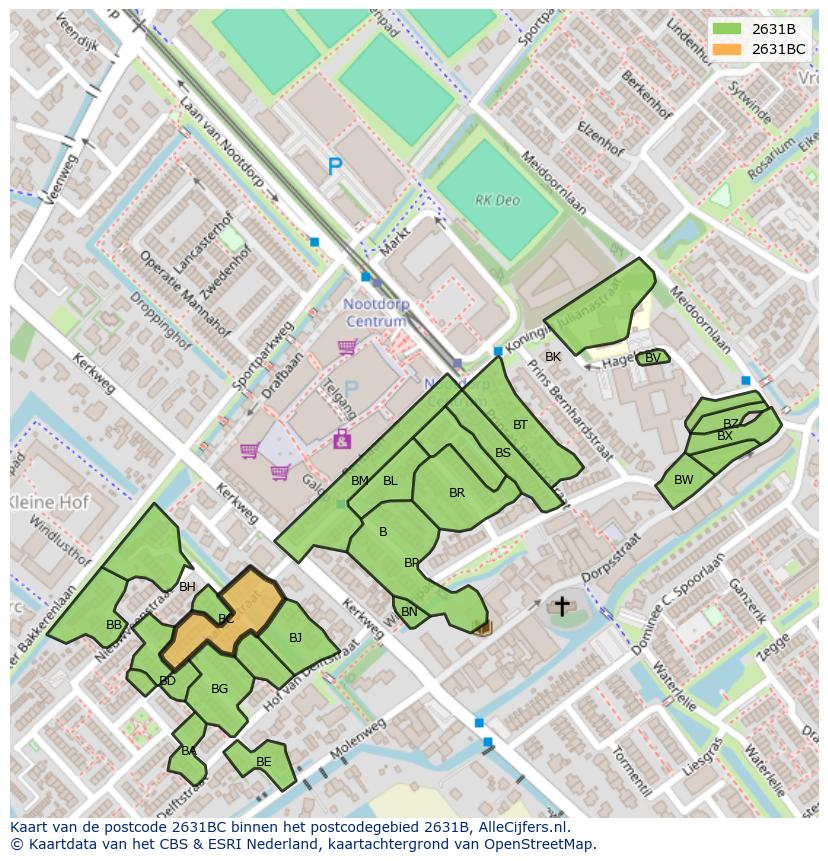 Afbeelding van het postcodegebied 2631 BC op de kaart.