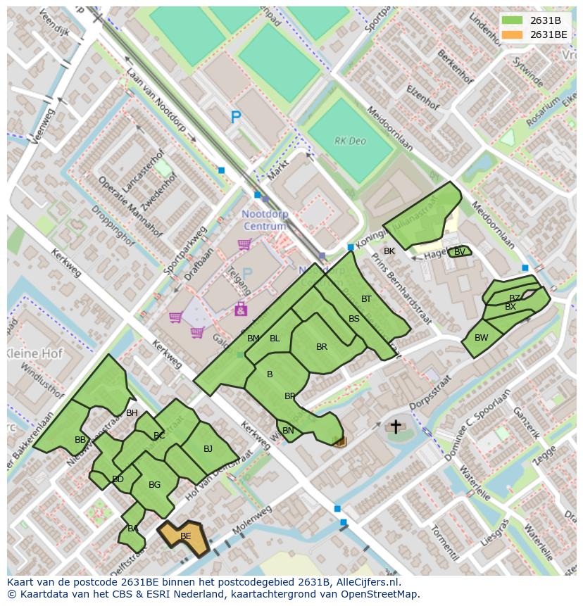 Afbeelding van het postcodegebied 2631 BE op de kaart.